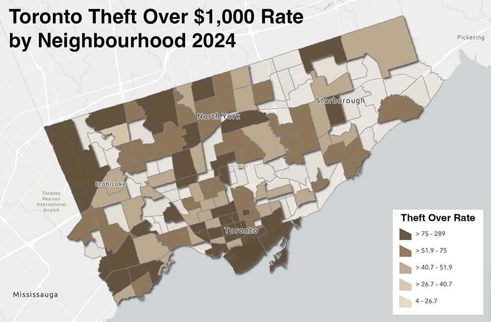 Theft Over $1,000 Rate by Neighbourhood